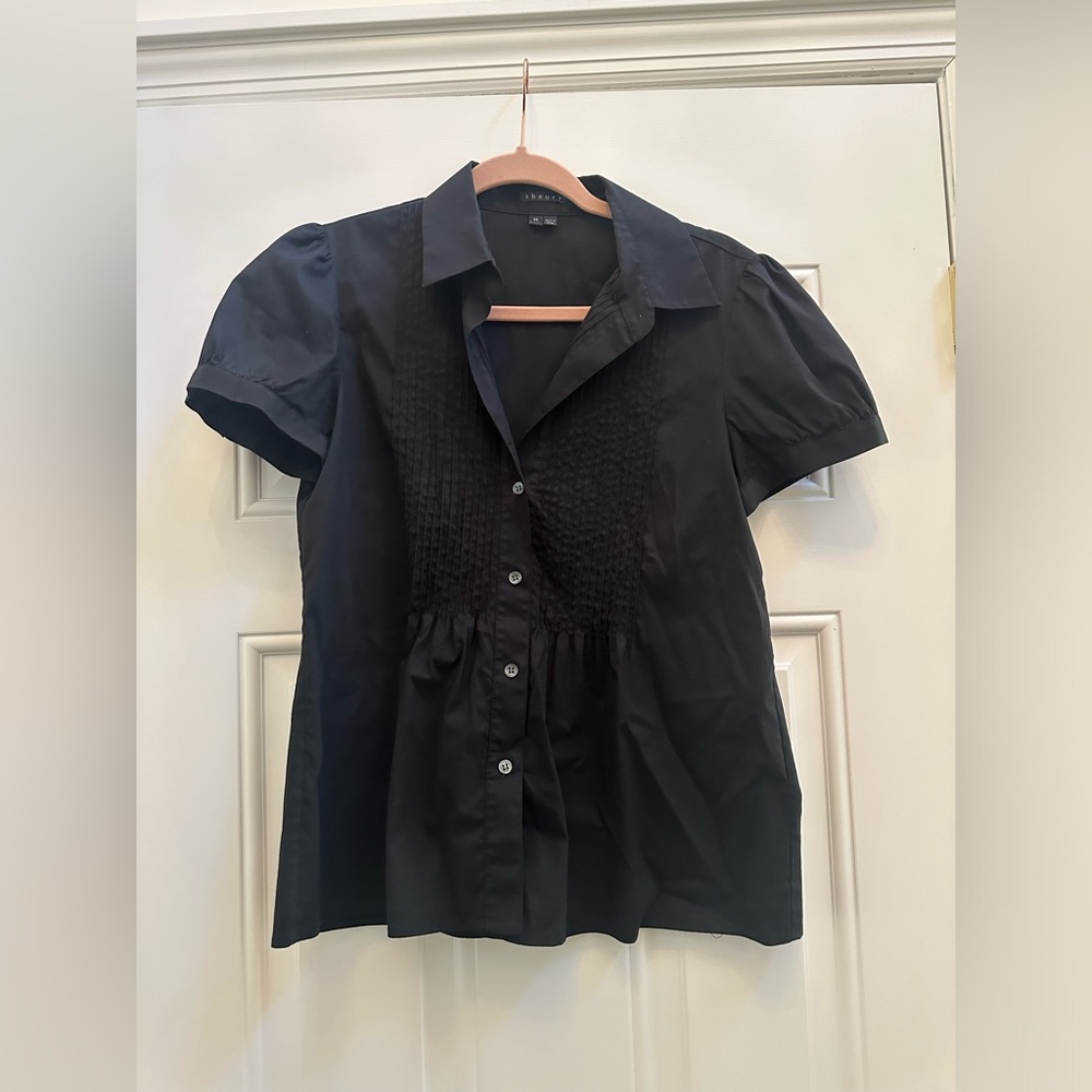 Theory short sleeve black button down size medium